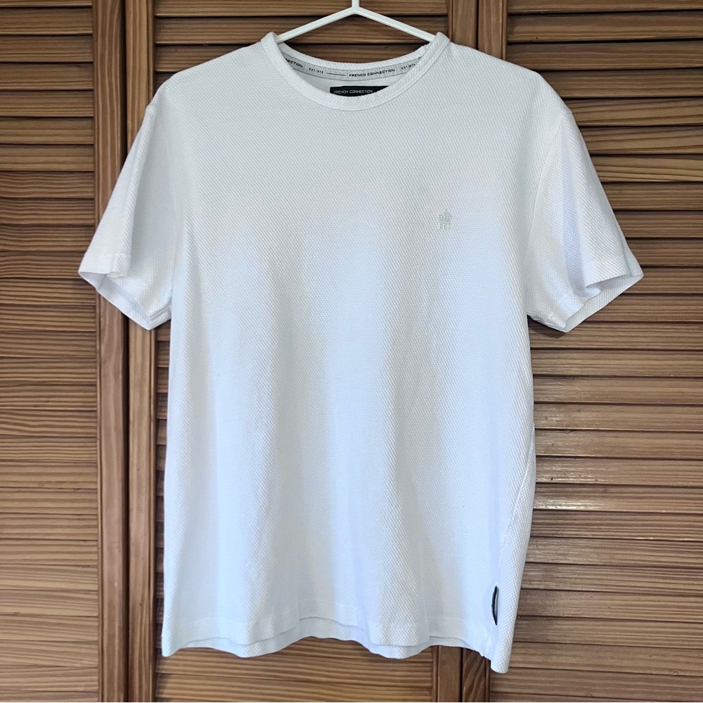 French Connection Men White Textured Knit Crewneck T-Shirt Size Medium